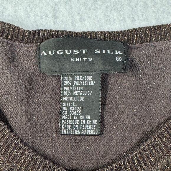 August Silk Knit Brown and Gold Metallic Button Up Sweater Large Long sleeved - Picture 2 of 13